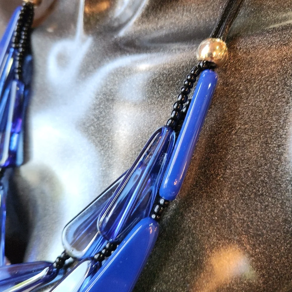 Deep Blue Multi-Strand Resin Statement Necklace ๐ - Picture 7 of 16